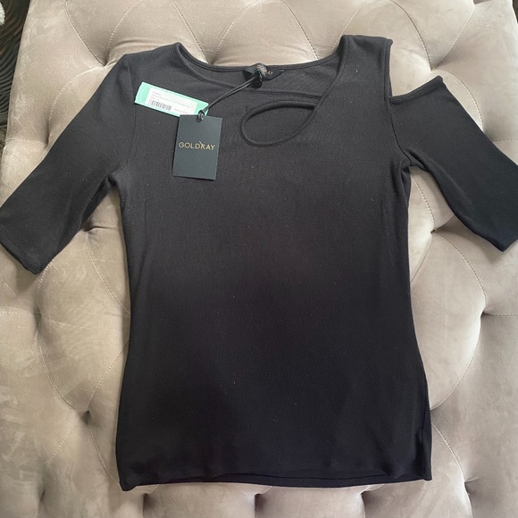Black Goldray Garima Assymetric Cold Shoulder Top MD - Picture 1 of 3